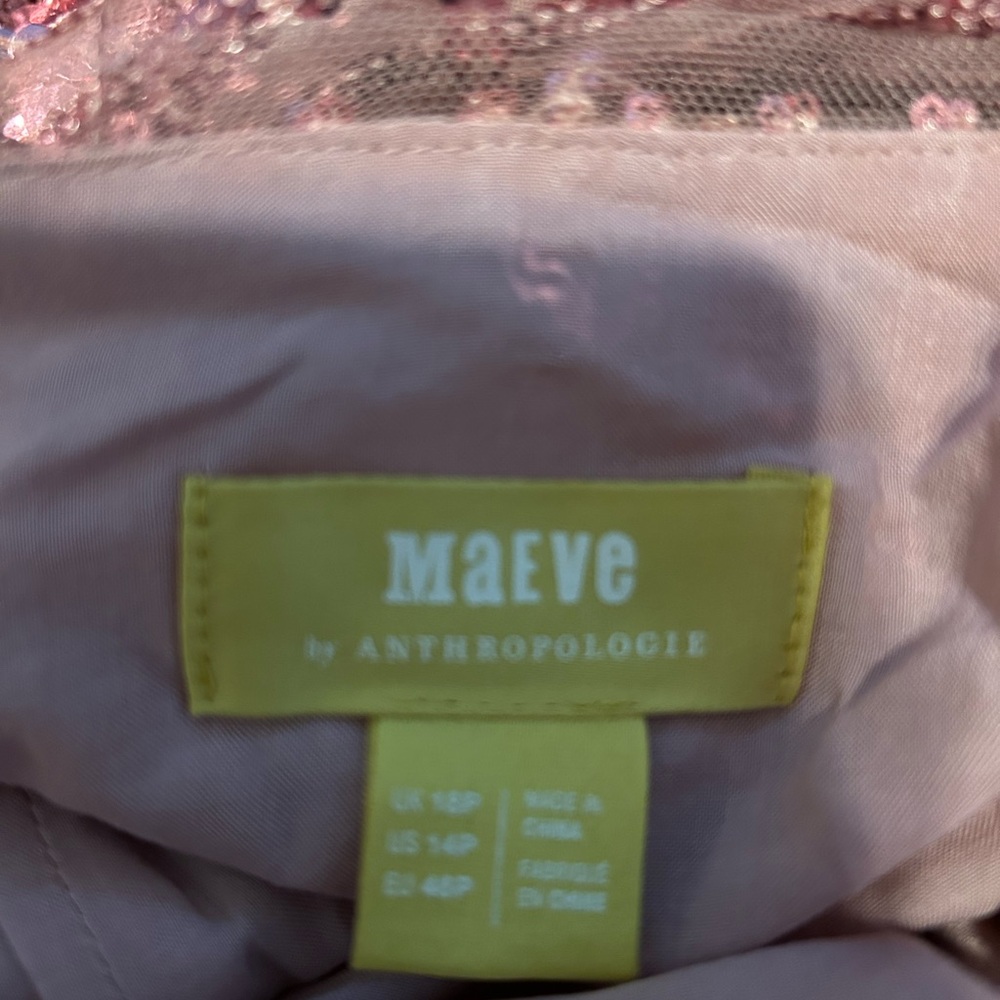 Anthropologie Maeve Pink Sequin Pencil Skirt Evening Formal Fringed Midi - Picture 11 of 14